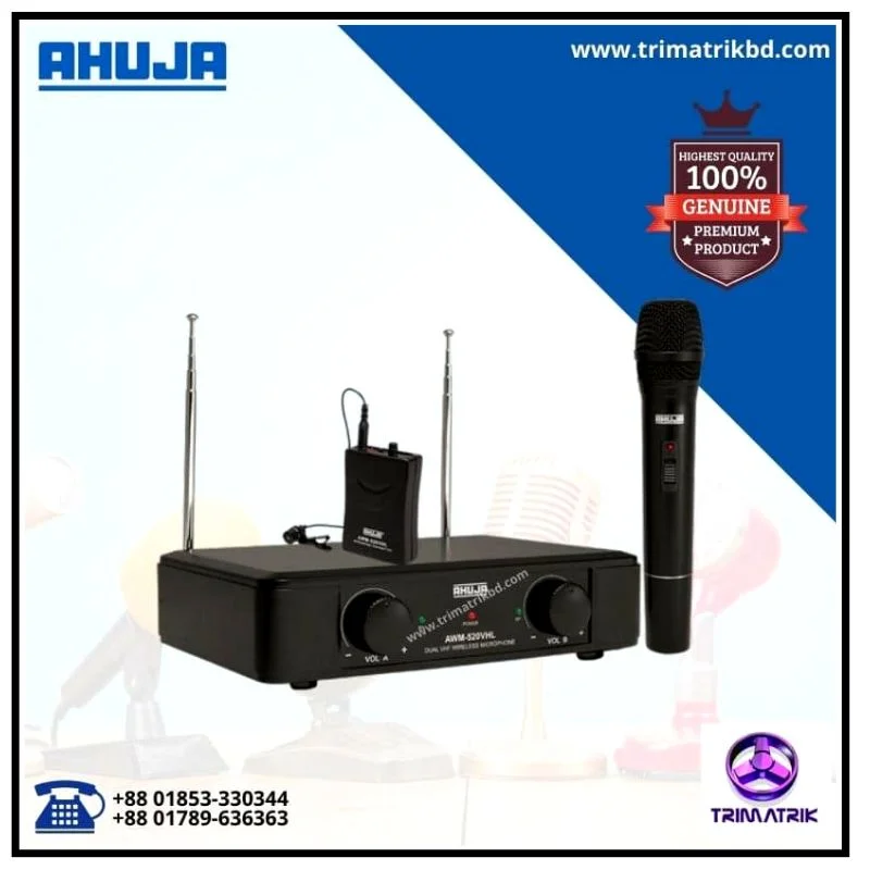 Ahuja AWM-520VHL PA VHF Hand+Tie Wireless Microphones 1 Ahuja PA System Supplier in Bangladesh | Ahuja Bangladesh Ahuja AWM-520VHL PA VHF Hand+Tie Wireless Microphones